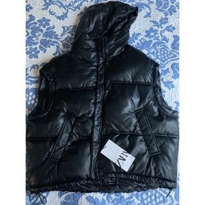 Faux leather puffer vest